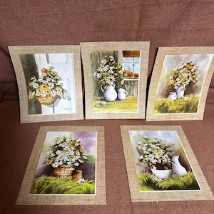 Vintage Daisies Art Litho Prints, Set of 5
