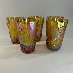 Vintage  Indiana Harvest Grape Set of 5 Juice Tumblers -Marigold /Amber Carnival Marigold