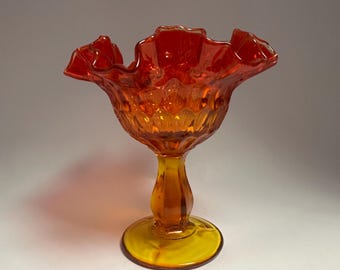 Vintage Fenton Orange/Red Compote, Amberina Glass Candy Dish