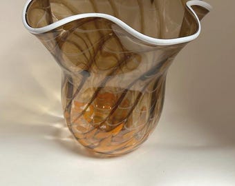 Vintage MCM, Hand Blown Glass Vase, Jozefina Atelier Krosno Wave Vase, Made in Poland