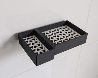 Ablage für Seife und Nagelbürste | Schwebend mit Wandhalterung zum kleben | Seifen Schale in schwarz/weiß