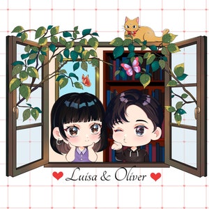Couple drawing / Illustration / Custom / Anime portrait / San Valentin gift / Anime valentine / Manga portrait / Couple / San valentin