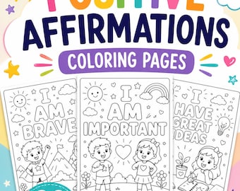 Kids Affirmation Coloring Pages | 20 Page Printable Bundle (Digital Download)