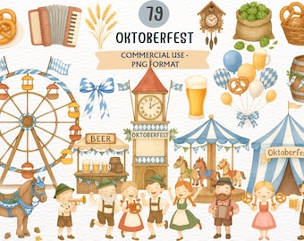 Oktoberfest Festival Clipart, German Rustic Autumn PNG, Beer Party Celebration, Folk Fall Illustration, Bavarian Food Pretzel Printable