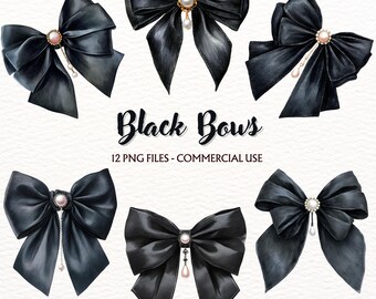 Coquette Bow png-bundel, aquarel zwart lint clipart, kerststrikken voor krans png