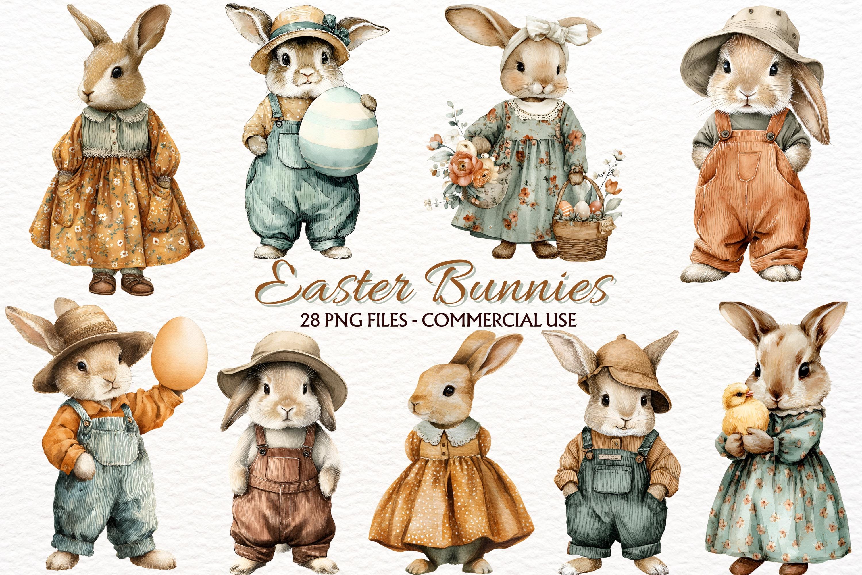 Easter Bunny Clipart Png Bundle , Spring Rabbit Prints Png , Nursery ...