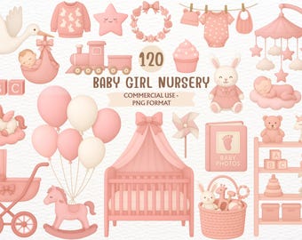 Newborn Baby Girl, Pink Gender Party, Ivory Nursery PNG Clipart (Digital Download, Commercial Use)