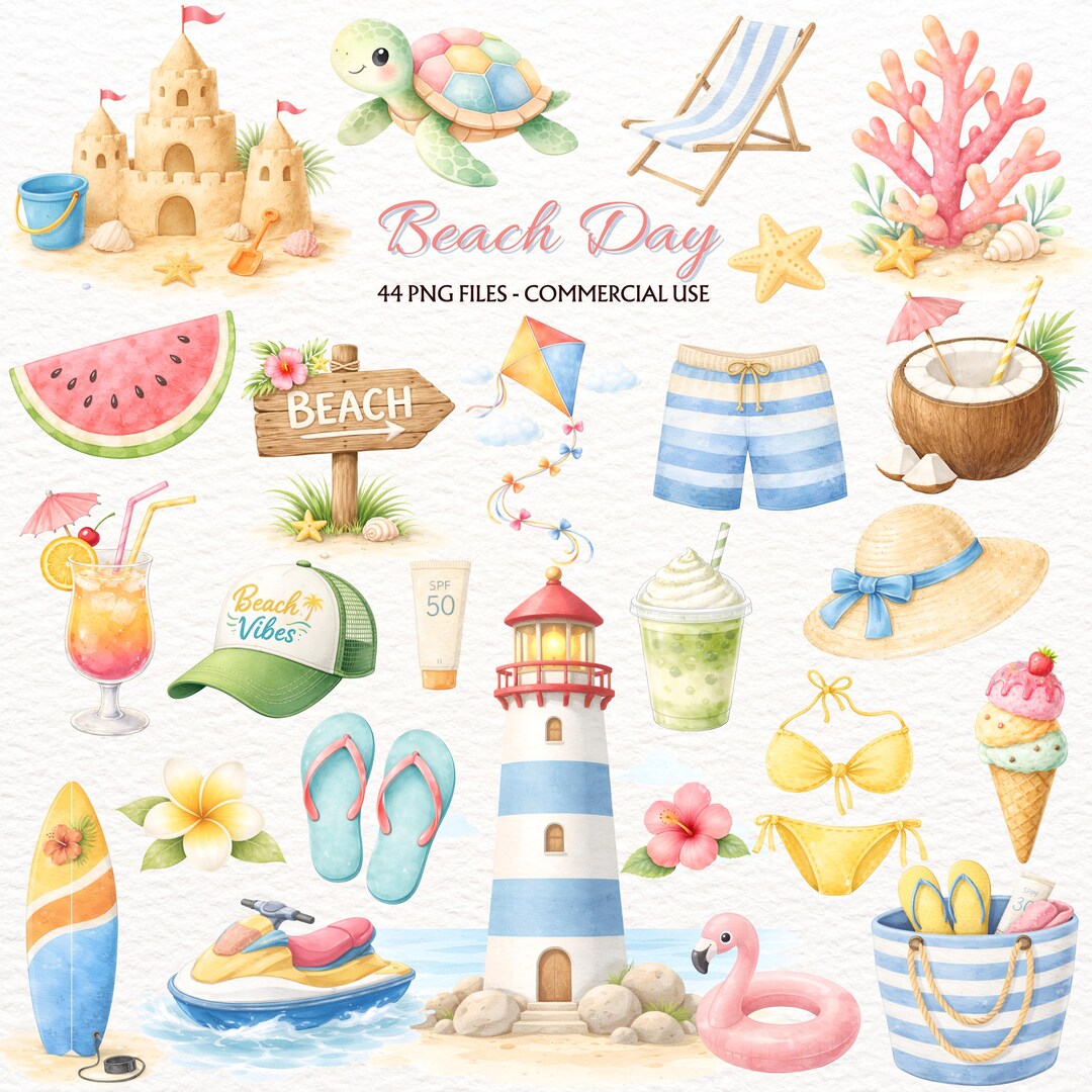 Pastel Summer Clipart , Tropical Beach Png Illustration , Sea Life ...