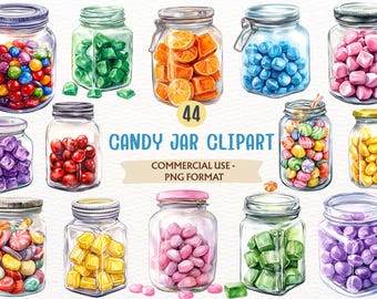 Halloween, Christmas, Birthday Candies Clipart, Watercolor Candy Jar, Party Food (Digital Download, Commercial Use)