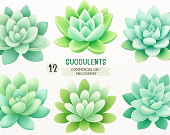 Watercolor Succulent, Cactus Plant Clipart, Botanical Greenery PNG Home Decor (Digital Download, Commercial Use)