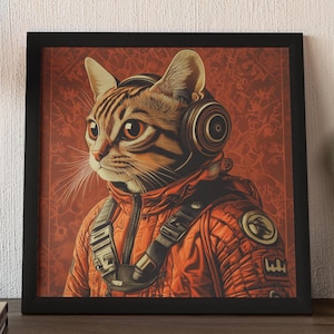 Coole Katze Astronaut Wand Kunst | Weltraum Katze Digitaler Download | Modernes Pop Art Poster | Retro Orange Katzen Print