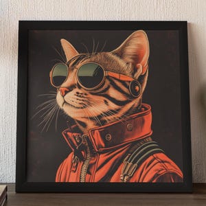 Coole Katze Astronaut Wand Kunst | Weltraum Katze Digitaler Download | Modernes Pop Art Poster | Retro Orange Katzen Print