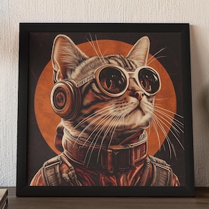 Raum Katze Wandkunst, Astronaut Katze Druck, Sci-Fi Katze Poster, coole Katze Digitaler Download, Steampunk Katze Kunst, modernes Wohndekor