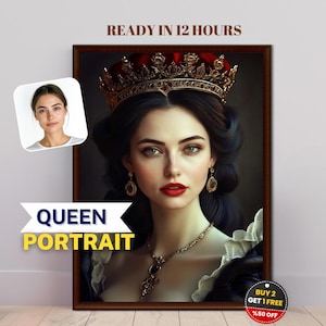 Personalized Royal Queen Portrait from Photo | Renaissance Portrait | Canvas Print | Birthday Gift for Her | Digital download