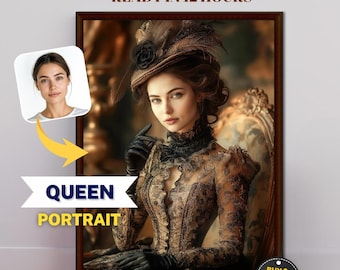 Personalized Royal Queen Portrait from Photo | Renaissance Portrait | Canvas Print | Birthday Gift for Her | Digital download