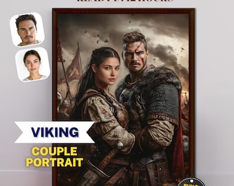 Custom Viking Couple Portrait - Personalized Art, Unique Home Decor & Gift for Him/Her, Fantasy Artwork, Custom Illustration