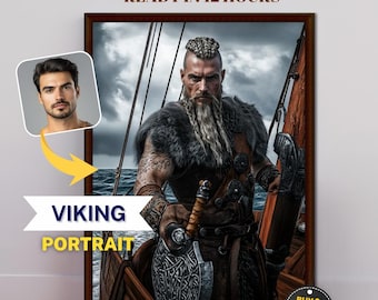 Custom Viking Man Portrait from Your Photo Face Swap Make Me A Viking Portrait Digital Download Gift For Him Gift