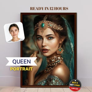 Personalized Royal Queen Portrait from Photo | Renaissance Portrait | Canvas Print | Birthday Gift for Her | Digital download, Mother's Day