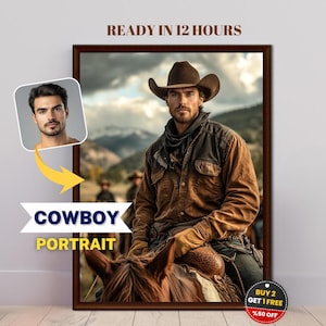 Benutzerdefinierte Cowboy-Porträt vom Foto, Vatertagsgeschenk, Western-Kunst vom Foto, personalisiertes Cowboy-Design, männliches Portrait