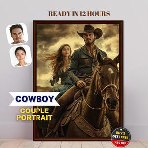 Benutzerdefinierte Cowboy Paar Porträt vom Foto, Western Kunst vom Foto, personalisierte Cowboy Design, Geschenk für Paare, Valentinstag Geschenk, Cowboy