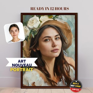 Art Nouveau Portrait Commission, meisje art nouveau-stijl portret, art nouveau-stijl poster, meisje art nouveau-portret, aangepaste art nouveau