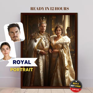 Custom Royal Couple Portrait from Photo, Personalized King and Queen Portrait, Best gift for couple, Digital download