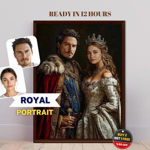 Custom Royal Couple Portrait from Photo, Personalized King and Queen Portrait, Best gift for couple, Digital download