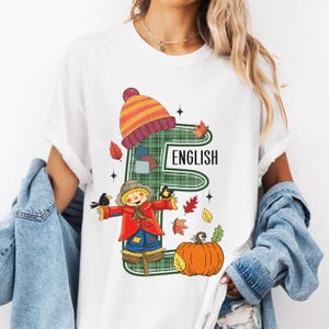 Camiseta de profesor de inglés, camiseta de otoño para profesor, camiseta de regreso a clases de otoño, camiseta de otoño para profesor, camiseta de Acción de Gracias para profesor
