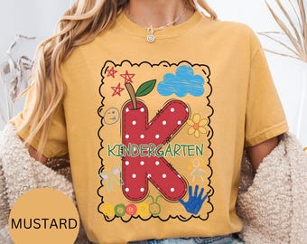 Comfort Colors Kindergarten Apple Teacher Shirt, Autumn Teacher T Shirt, Halloween Teacher Shirt, Back To School Gift, Teacher Fall Gifts
