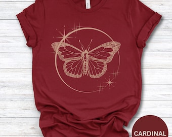 Witchy Moth Shirt, Celestial Tee, Minimalist Occult Top, Dark Academia Graphic Tee