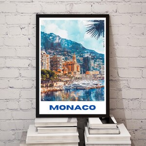 Impression de voyage à Monaco, affiche de Monaco, art de voyage moderne, impression d'affiche de Monaco, impression de voyage à Monaco, style de vie à Monaco, carte postale de Monaco