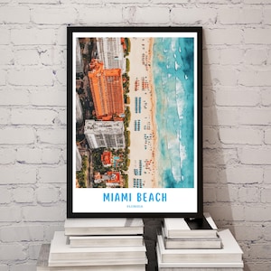 Impression de voyage à Miami, affiche de Miami Beach, art du voyage moderne, impression d'affiche de Miami Beach, Miami en Floride, style de vie de Miami, carte postale de Miami, art des Etats-Unis