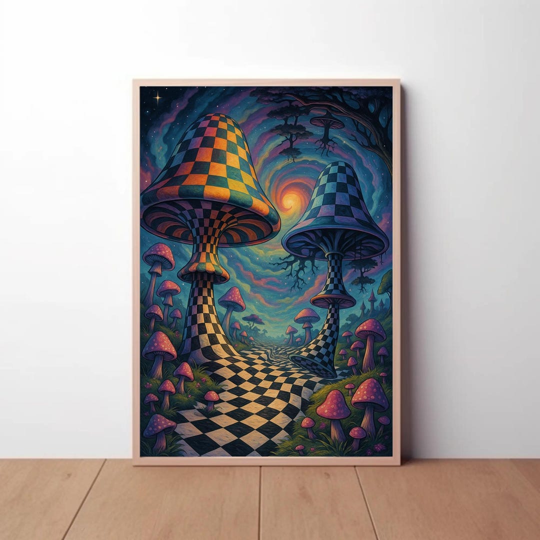 Psychedelic Mushroom Wonderland Poster - Trippy Fantasy Wall Art Print ...