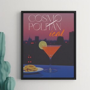 Kosmopolitisches Cocktail Poster - Retro Cocktail Wandkunst - Steamwave Getränke Druck - Modernes Bar Dekor - Ästhetischer Getränke Druck - Kosmopolitisch