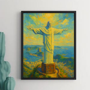 Impresión del Cristo Redentor - Impresión impresionista vibrante de Brasil - Pintura de la estatua de Jesús en Río de Janeiro - Impresión de Río de Janeiro - Arte de Brasil