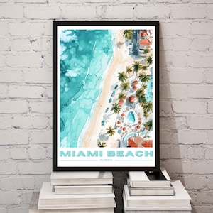 Impressão de viagem de Miami, pôster de Miami Beach, arte de viagem moderna, impressão de pôster de Miami Beach, Miami Flórida, estilo de vida de Miami, cartão postal de Miami, arte dos EUA