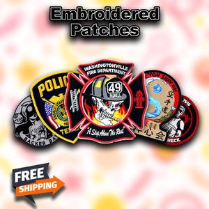 Peut inclure: Une collection de patchs brodés présentant divers motifs, dont un crâne enflammé, une borne d'incendie, un badge de police, un drapeau du Texas et un symbole d'arts martiaux. Les patchs sont tous colorés et détaillés, et ils seraient parfaits pour ajouter une touche personnelle aux vêtements, aux sacs ou à d'autres articles.