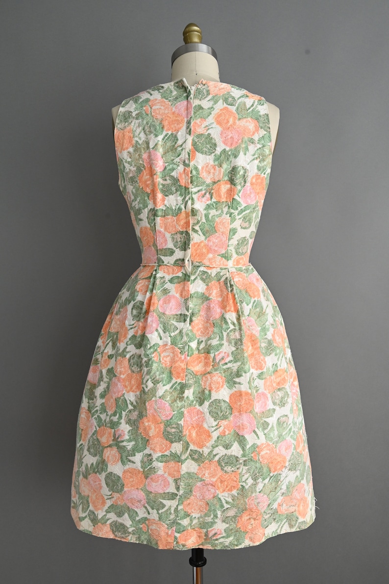 vintage 1950s Dress Vintage Peach Floral Pront Full Skirt Party Dress Small image 8
