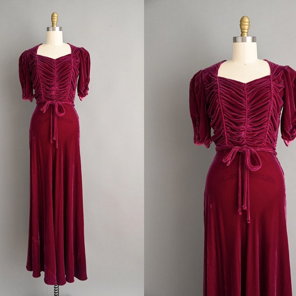 vintage 1930s dress | Gorgeous Grape Silk Velvet Antique Dress  | XS - Small