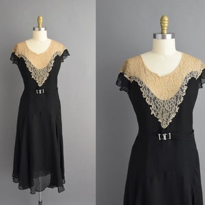 vintage 1920s antique black chiffon lace flapper dress Large image 1