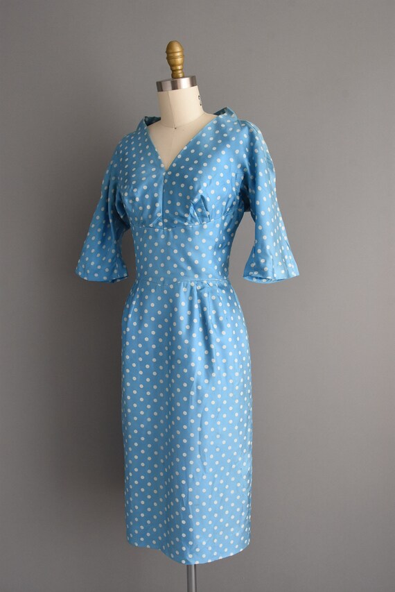 1950s vintage Miss Brooke Blue Polka Dot Print Co… - image 7