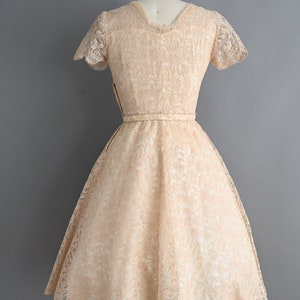 vintage 1950s Dress Vintage Sparkly Champagne Lace Cocktail Full Skirt Dress Small zdjęcie 8