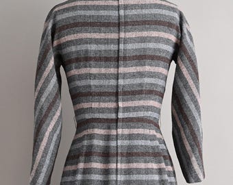 Vintage 1950s Dress | Nishinomiya Cozy Wool Stripe Print Winter