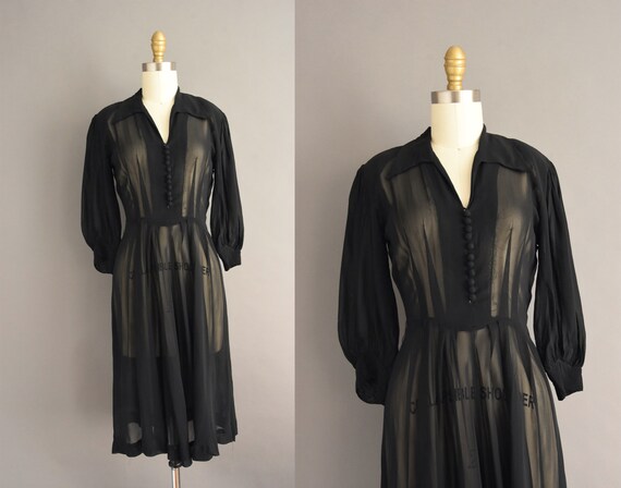vintage 1940s | Classic Jet Black Ballon Sleeves S