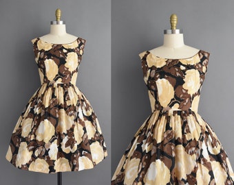 1950s vintage dress | Gigi Young Gorgeous Silk Abstract Floral Print Full Skirt Bridesmaid Dress | Small