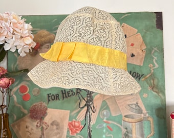 Vintage hoed uit de jaren 40 | Kanten zomerzonnehoed