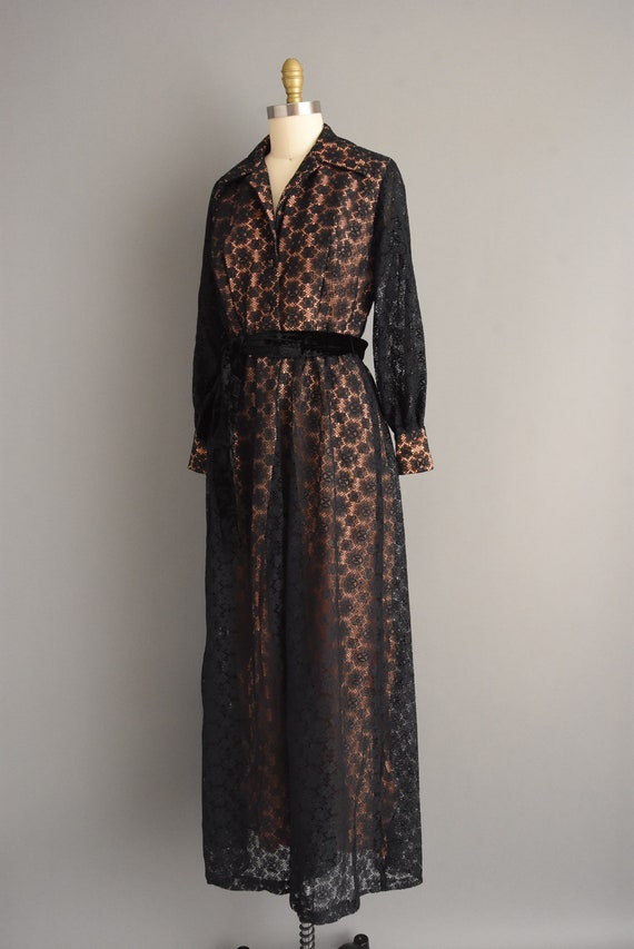 1970s vintage dress | Peach & Black Long Sleeve L… - image 7