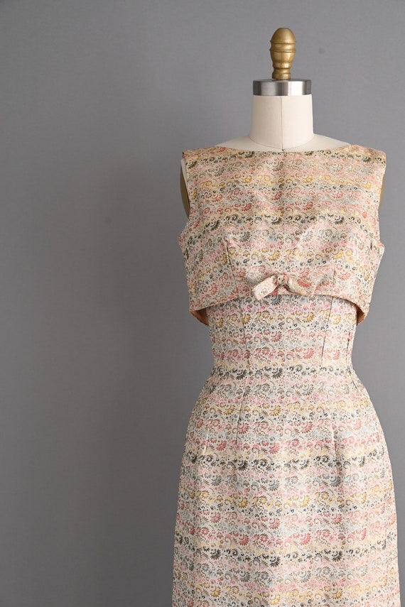 vintage 1950s Stripe Floral Print Wiggle Dress | … - image 4