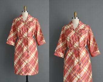 Vestido vintage de los años 80 / Vestido camisero clásico de cuadros rosas / Grande