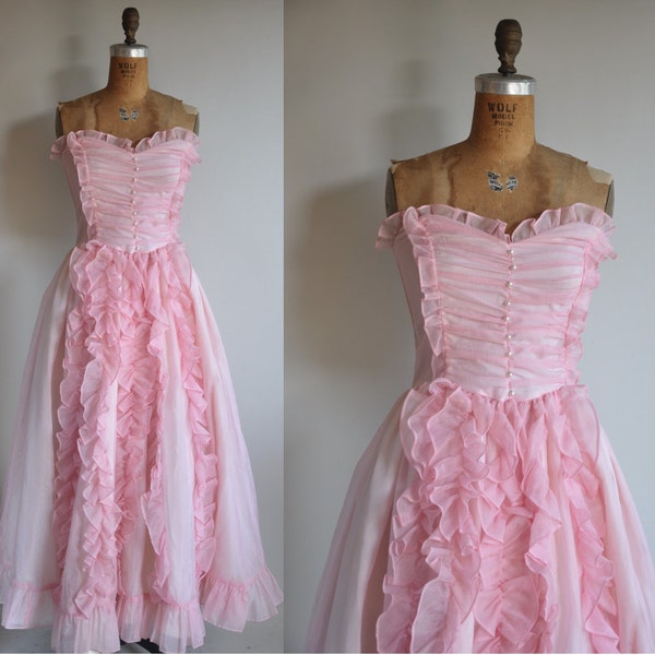 r e s e r v e d...vintage 1950s style Cotton Candy pink ruffle party prom dress